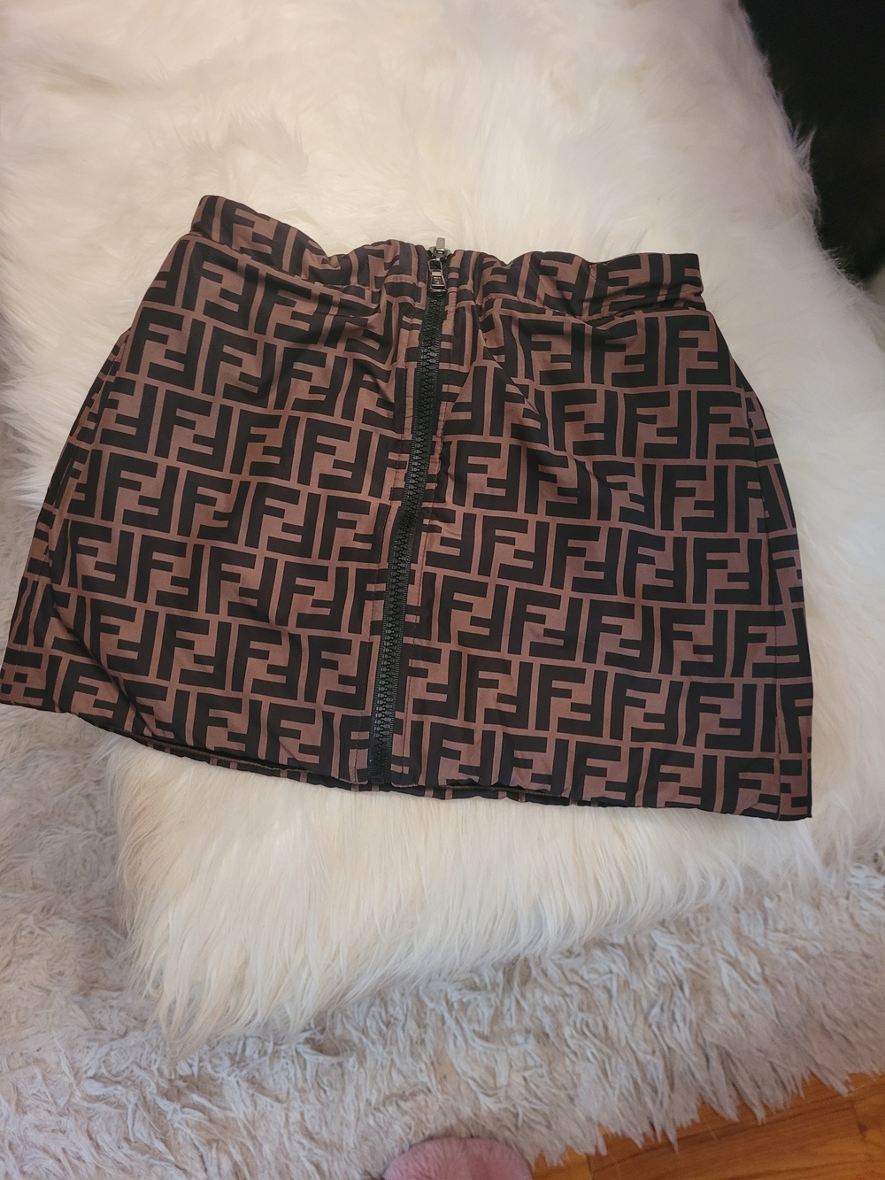 Girl's Fendi Black and Brown FF Logo Zip-Front Mini Skirt